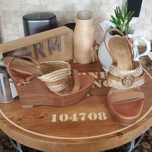 Coach Gold Logo wedge heels Sz 7
